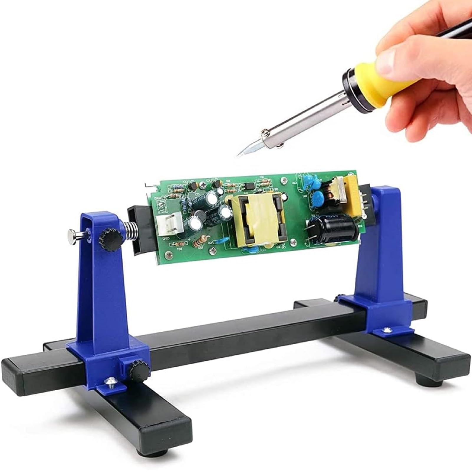 Adjustable 360° Rotating PCB Clamp Holder for Soldering, Desoldering and Cleaning Printer Boards. Helping Handheld Soldering Mounting Clamp for Circuit Boards with Rotation Lock