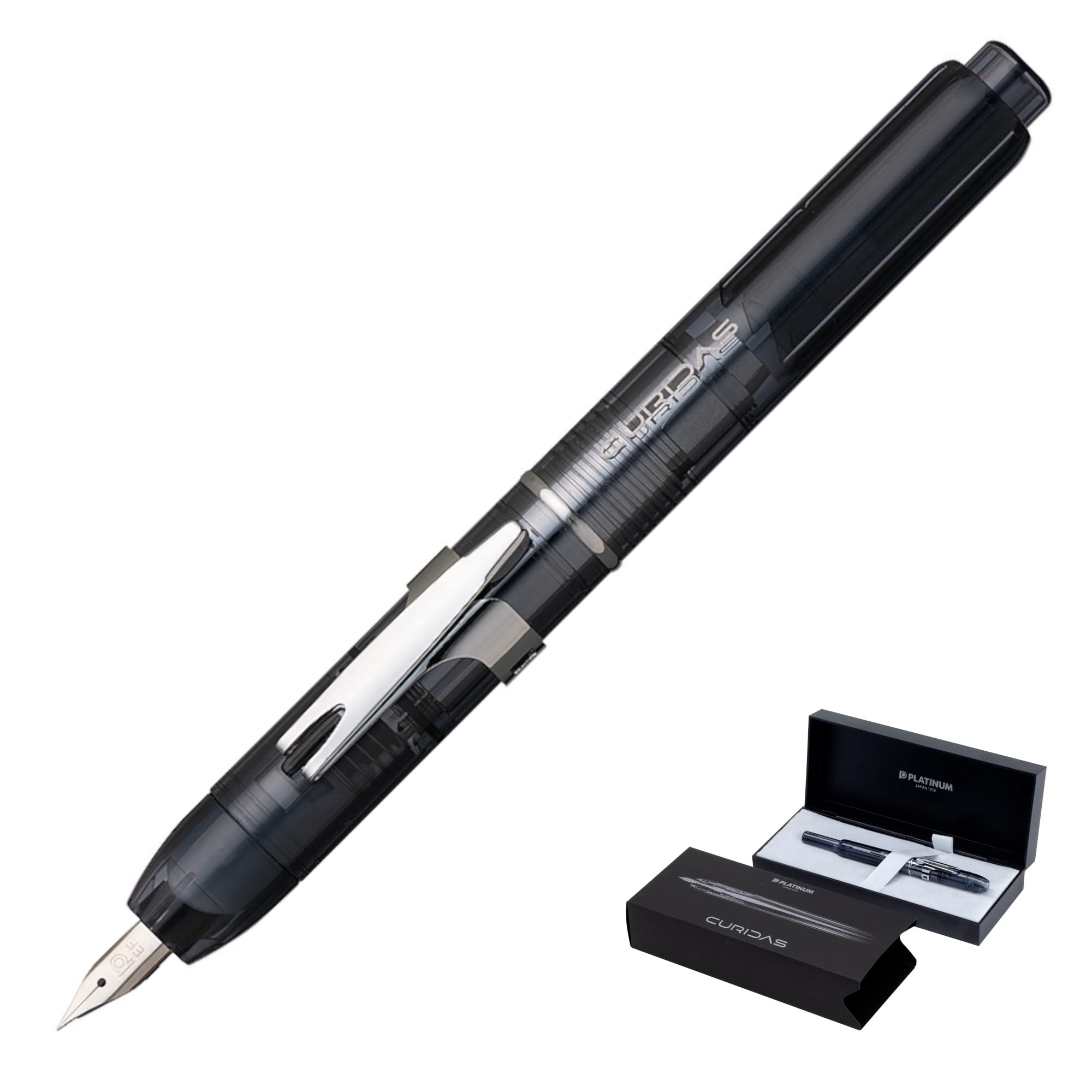 PLATINUM Curidas PKN7000-7F Fountain Pen/F Fine/Retractable/Graphite Smoke Grey/Handmade/with Gift Box/Fountain Pack of 1