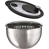 SveBake Salad Spinner Stainless Steel 18/10 With Crank Drive And 4.5 Litre Salad Bowl, Dishwasher Safe, Black