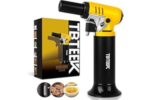 TBTEEK Butane Torch with Fuel Gauge, One-hand Operation Kitchen Torch Lighter with Adjustable Flame for BBQ, Baking, Brulee Creme, Crafts and Soldering(Butane Gas Not Included)