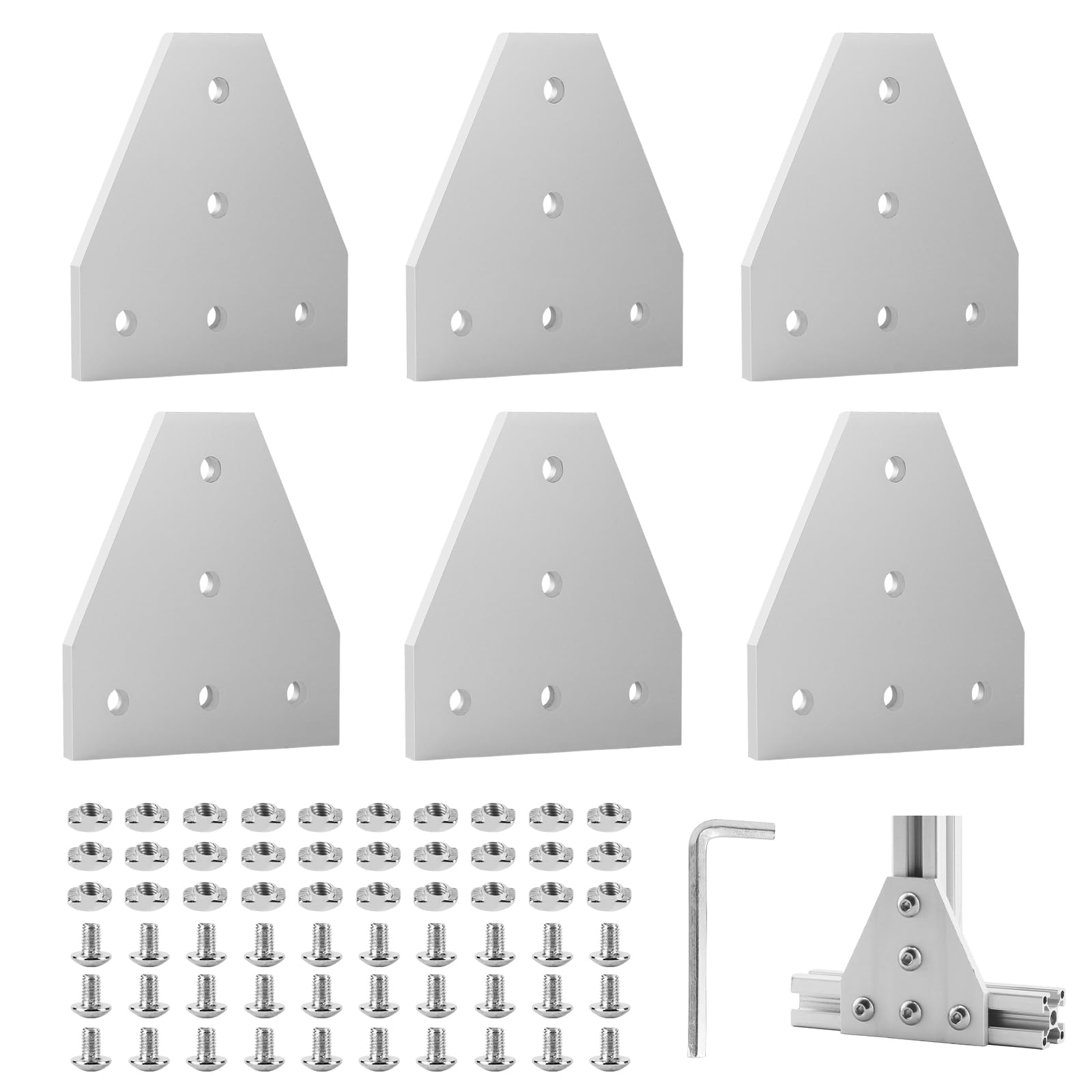 EXLECO 6 Corner Bracket Connection Plate Aluminium Profile 20 x 20 Corner Bracket Plate Corner Angle Plate Outer Profile T Profile Aluminium with Nuts Screws Wrench for 6 mm Slot Aluminium Profile