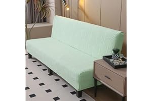 Hixingo Stretch Armless Futon Cover, Futon Mattress Cover Soft Futon Covers with Elastic Bottom, Solid Color Jacquard Futon Slipcovers Washable Futon Couch Cover (Medium (61-73"),Light Green)