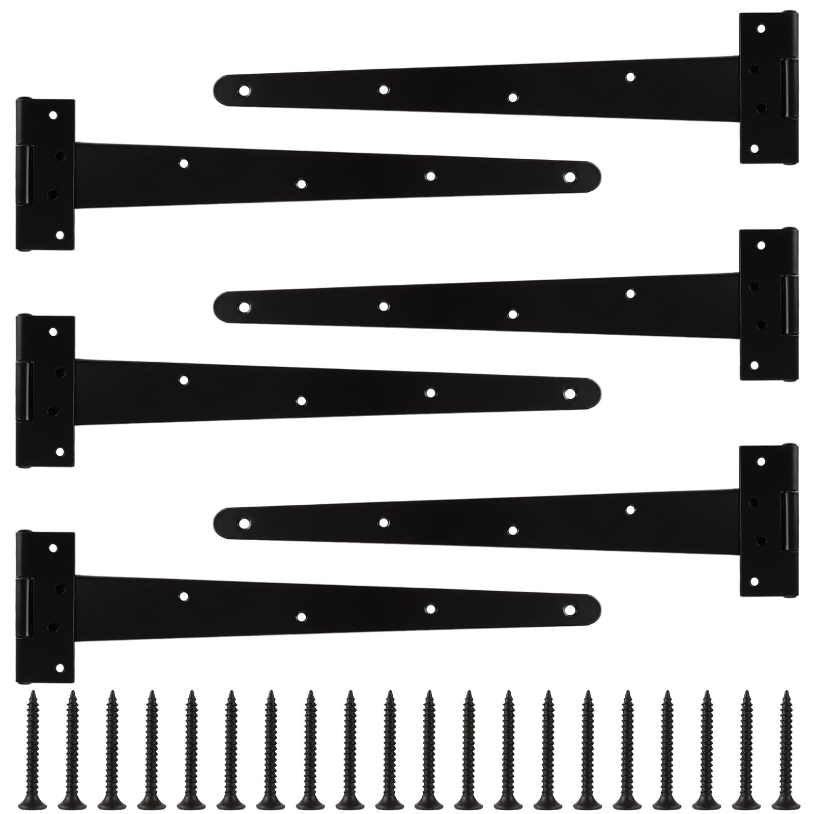 AHAQU 6PCS T Hinges, 400mm/16 Inch Black Garden Gate Hinges with Screws, Heavy Duty Gate Hinges for Wooden Gates, Shed Door, Barn Door, Fence