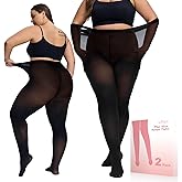 UISLII Plus Size Tights for Women,2 pairs 80D Semi Opaque Tights women,Solid Color Soft High Waist Stockings Size Up to 6XL.