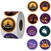500 PCS Halloween Stickers Roll Pumpkin Bat Spider Ghost Stickers 8 Designs Round Seal Label Envelope Seals Paster for Halloween Party Supplies Decorations