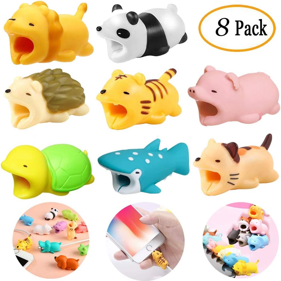8 Pieces Cable Animal Bites Cute Animal Cable Protector for iPhone Cable Charging Cord Saver, Cute Creature Bites Cables Charger Protector Accessory…