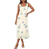 MEROKEETY Women's 2025 Summer Floral Midi Dress Casual Flowy Mesh Boho Vacation Beach Sundress