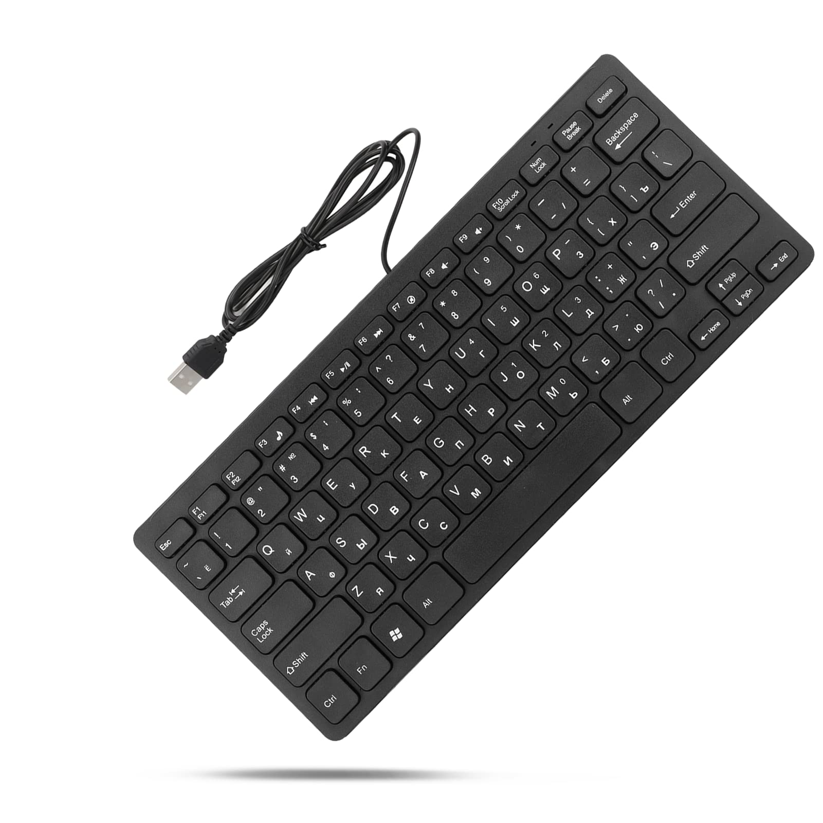 Zunate Wired USB Keyboard, 78 Key Ultra Thin Small Language Keyboard for PCs Desktop Computer Laptops, 1.2m Cable Length, plug and play(Russian)