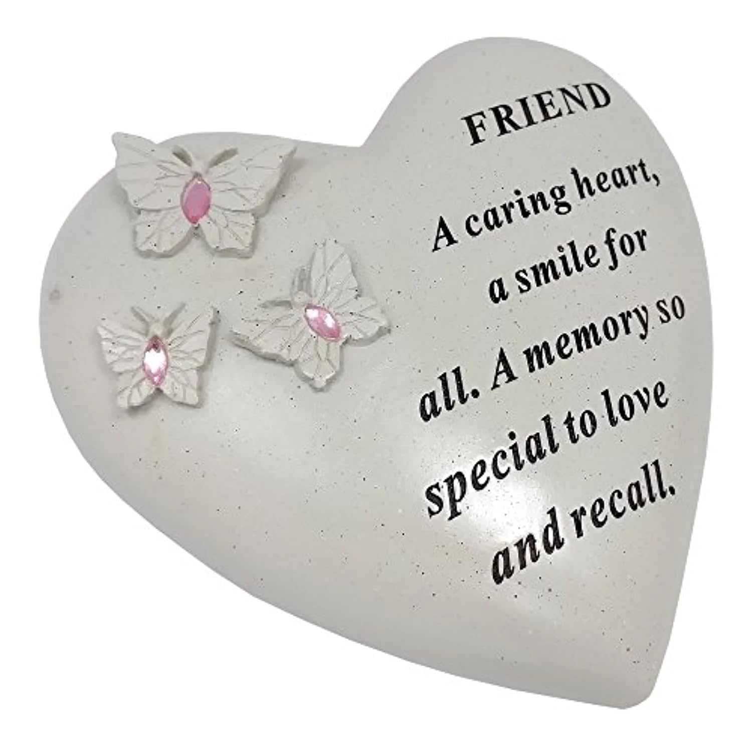 David Fischhoff Friend Memorial Butterfly Heart with Gems, Poly Resin, Cream, 16 x 7 x 14.5 cm