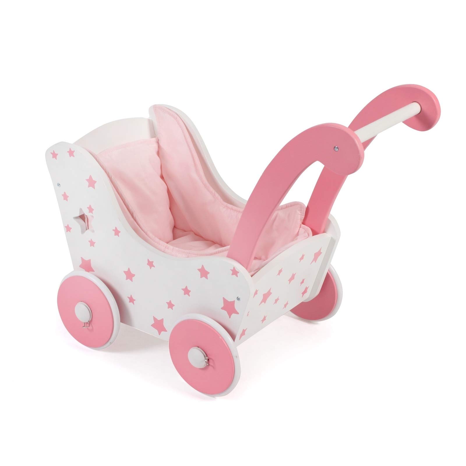 Bayer Chic 2000 425 88 Wooden Doll's Pram, Stars Pink, 55 x 31 x 45 cm