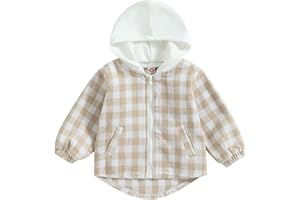 Douhoow Toddler Baby Plaid Jacket Baby Boy GIrl Flannel Hoodies Zip Up Hooded Fall Winter Outerwear Coat