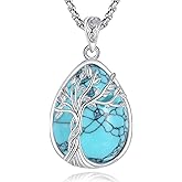 EUDORA Moonstone Turquoise Necklace for Women S925 Sterling Silver, Angel Tears Water Droplets Pendant Grandma Necklace Jewelry for Women Gifts for Mother in Law Mothers Day Gifts for Mom, 20"
