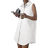 LYANER Women's Casual Shirt Dress Collar V Neck Sleeveless Button Down Loose Mini Dresses
