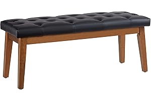 HUIMO Entryway Bench, Black Leather, Solid Wood, Durable and Wear-Resistant