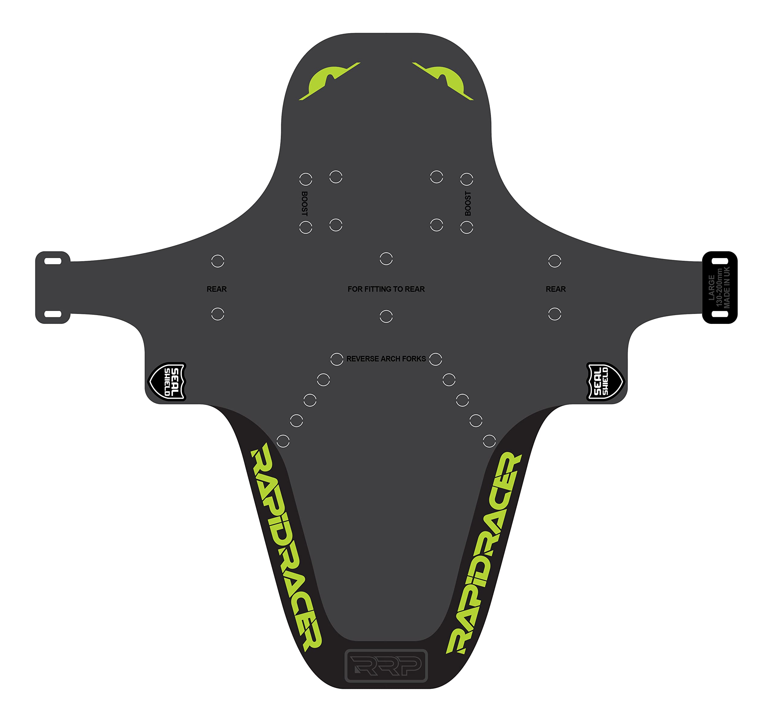 RRP Rapid Racer Products Unisex's Enduro Mudguard, Black/Neon Green, Large