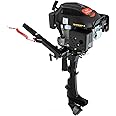DNYSYSJ Hangkai 4 Stroke 6HP Outboard Motor, Short Shaft Outboard Motor Boat Engine 140CC Air Cooling System Inflatable Fishing Heavy Duty Boat Engine for Shallow Water and Deep Water Speed 4500-5500R