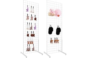 NEESEEYEE 2' x 6' Grid Wall Panel Floorstanding Display Fixture with Deluxe T-Style Base, White. Two-Pack Combo.