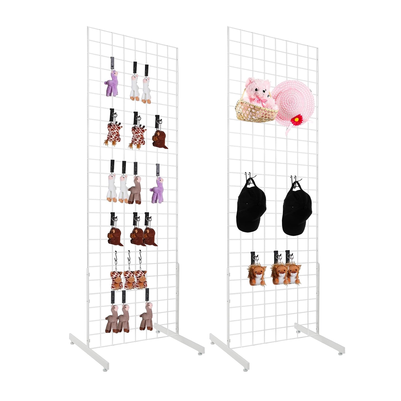 Photo 1 of NEESEEYEE 2' x 6' Grid Wall Panel Floorstanding Display Fixture with Deluxe T-Style Base, White. Two-Pack Combo.