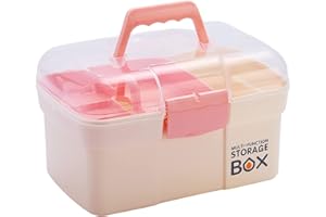 Kinsorcai 11'' Plastic Box Organizer with Removable Tray, Sewing Box Organizer, Art & Craft Storage Box for Girls, Multipurpose Storage Organizer Box for Cosmetic (White)