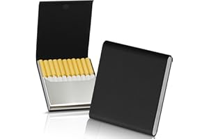 ZHOMA Portable Slim Leather Cigarette Case with Magnetic, Metal Cigarette Carrying Box for Hold 10 Regular Size Cigarettes, Ultra-Thin One-Hand Operate Cigarette Pocket for Men and Women -Black