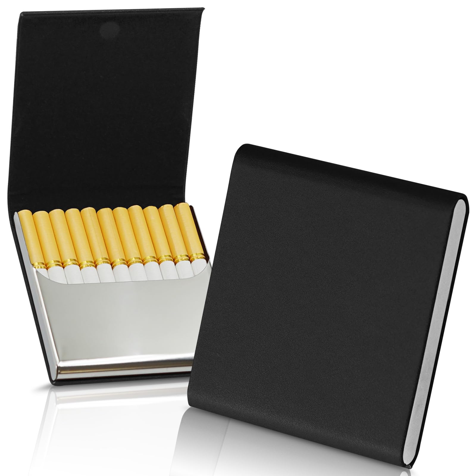 ZHOMA Portable Slim Leather Cigarette Case with Magnetic, Metal