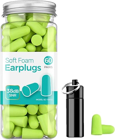 ERM TOOL Ultra Soft Foam Earplugs 60 Pairs 38dB SNR Lemon Green