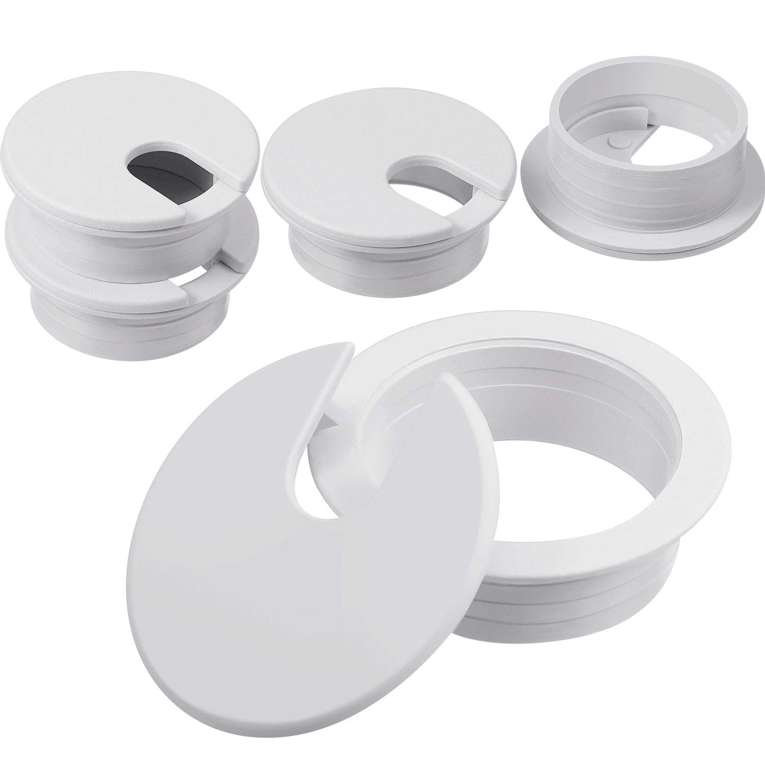 Desk Grommet, Plastic Desk Cord Cable Hole Cover Grommet for Computer Table Wire Organizer for Home and Office, 35 mm/ 1.38 Inch Mounting Hole Diameter (White, 4 Packs)