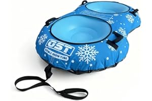 OST OUTDOOR OST Inflatable Snow Tubes for Kids & Adults, Heavy Duty Snow Sled with Premium Canvas Cover, Smooth Bottom, Cold-Resistant PVC, Outdoor Sled Toys for Winter Fun
