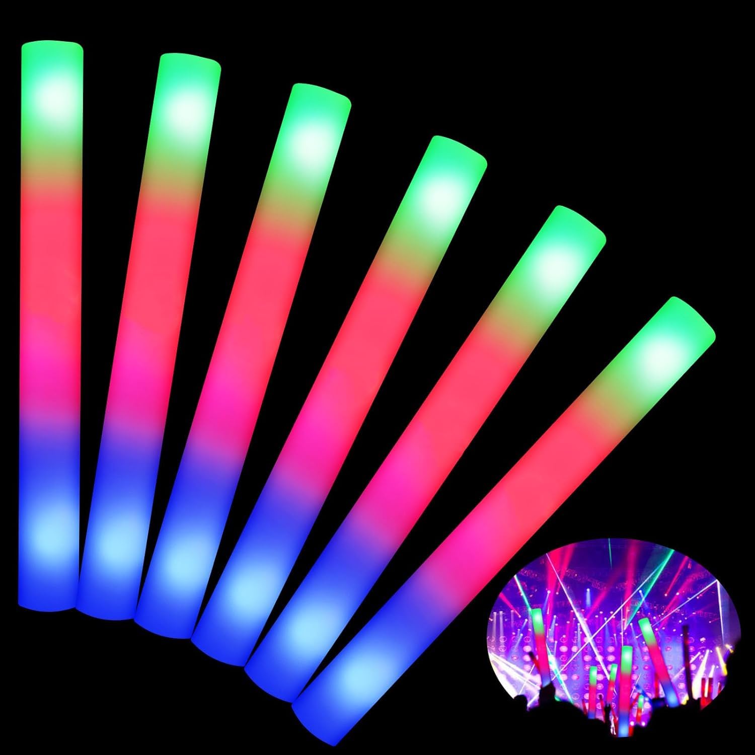 VEYLIN LED Foam Glow Sticks, 20PCS Bulk Foam Sticks Light Up with Multicolor 34.5cm/13.58 Inches Neon Party Favors Supplies Party Props for Glow Partys