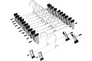ABOOFAN 12pcs Pants Hangers Adjustable Metal Clips Stackable Space Saving Closet Organizer for Skirts
