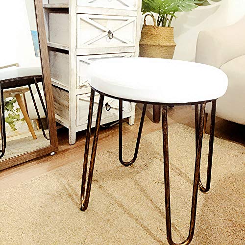 CANDIKO White & Bronze Round Makeup Vanity Chair Velvet Upholstered Metal Stool Bedroom Iron Room Bench Bathroom Ottoman