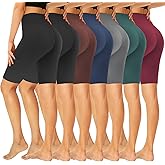 GROTEEN 7 Pack High Waisted 5''/8'' Biker Shorts for Women - Buttery Soft Black Workout Yoga Running Spandex Yoga Shorts
