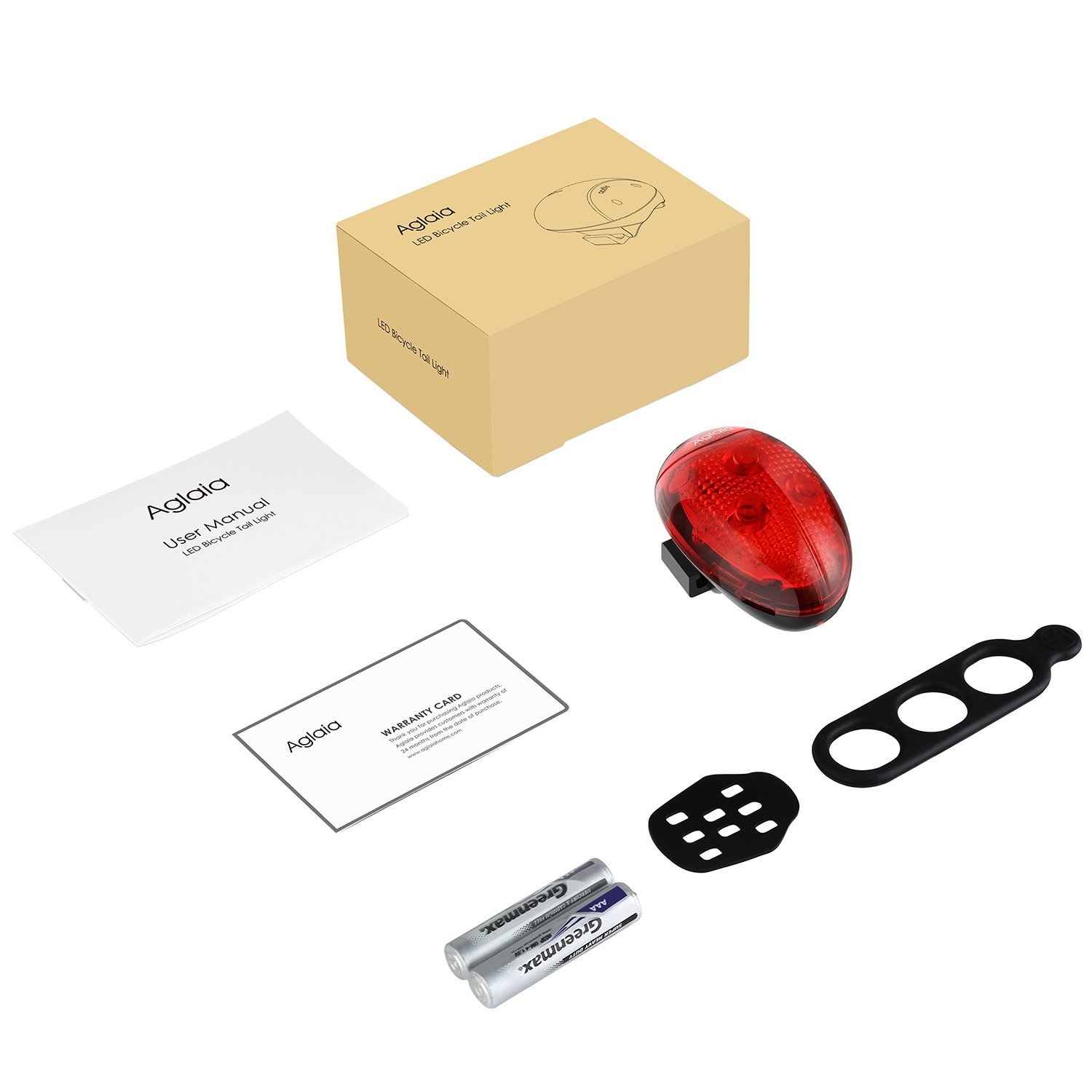 Bicycle Tail Light, Safety Rear Light Aglaia, 40 Lumen Waterproof IPX3 220 Beam Angle, Smart Modes with High Red Rear Brightness (Batteries Included)