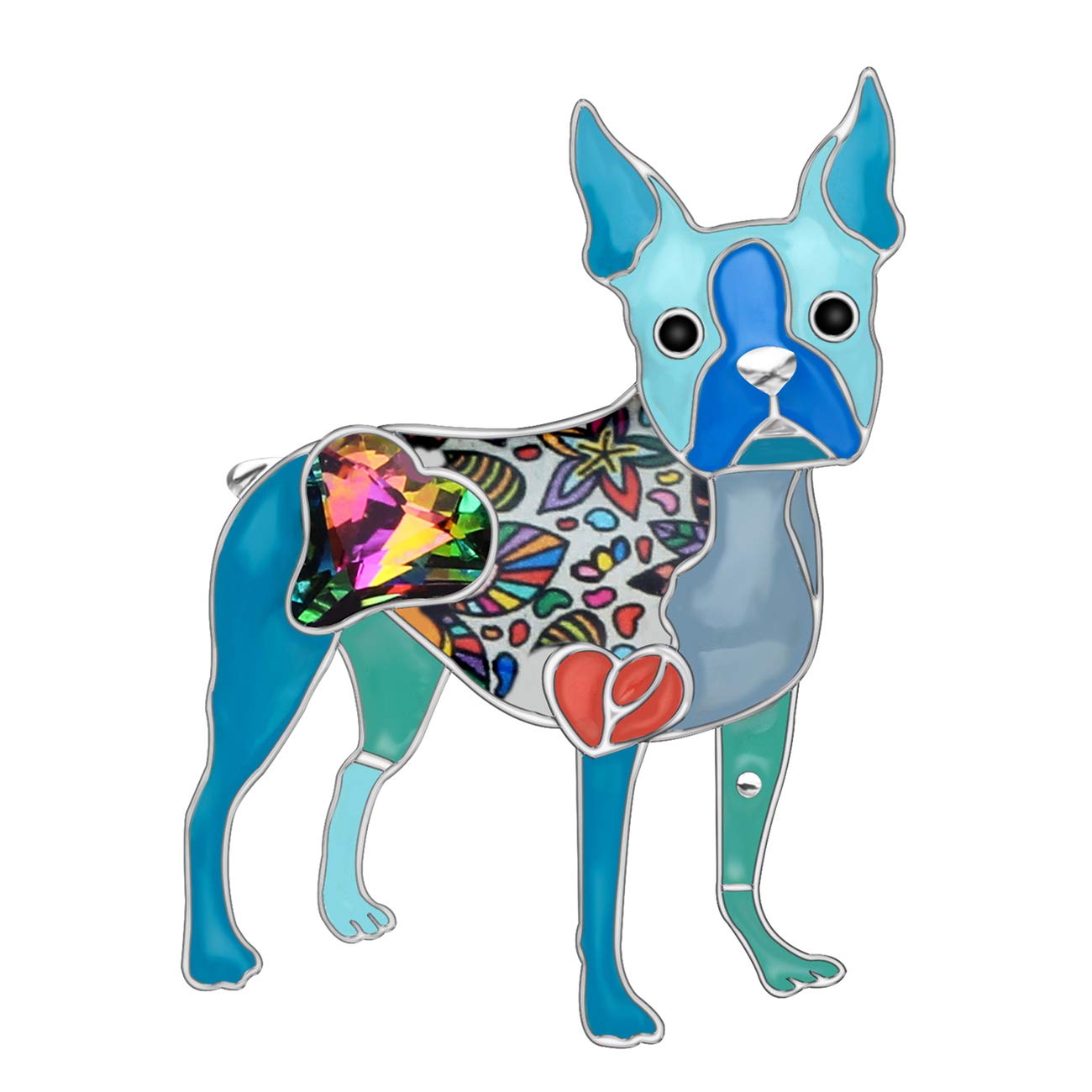 Bonsny Enamel Alloy Rhinestone Boston Terrier Dog Brooches Pin Jewelry For Women Girls Novelty Gift Charms (Blue)