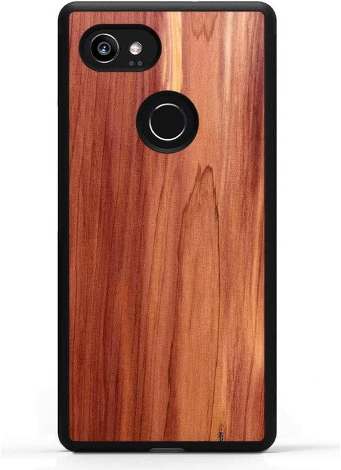 Carved Pixel 2 XL Eastern Red Cedar Wood Traveler Protective Case, Unique Real Wooden Phone Cover (Rubber Bumper, Fits Google Pixel 2 XL)