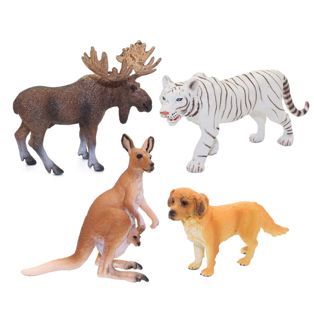 FeiWen Realistic Animals Figures, Wild Zoo African Animals Model Educational (Elk Kangaroo Dog Tiger)