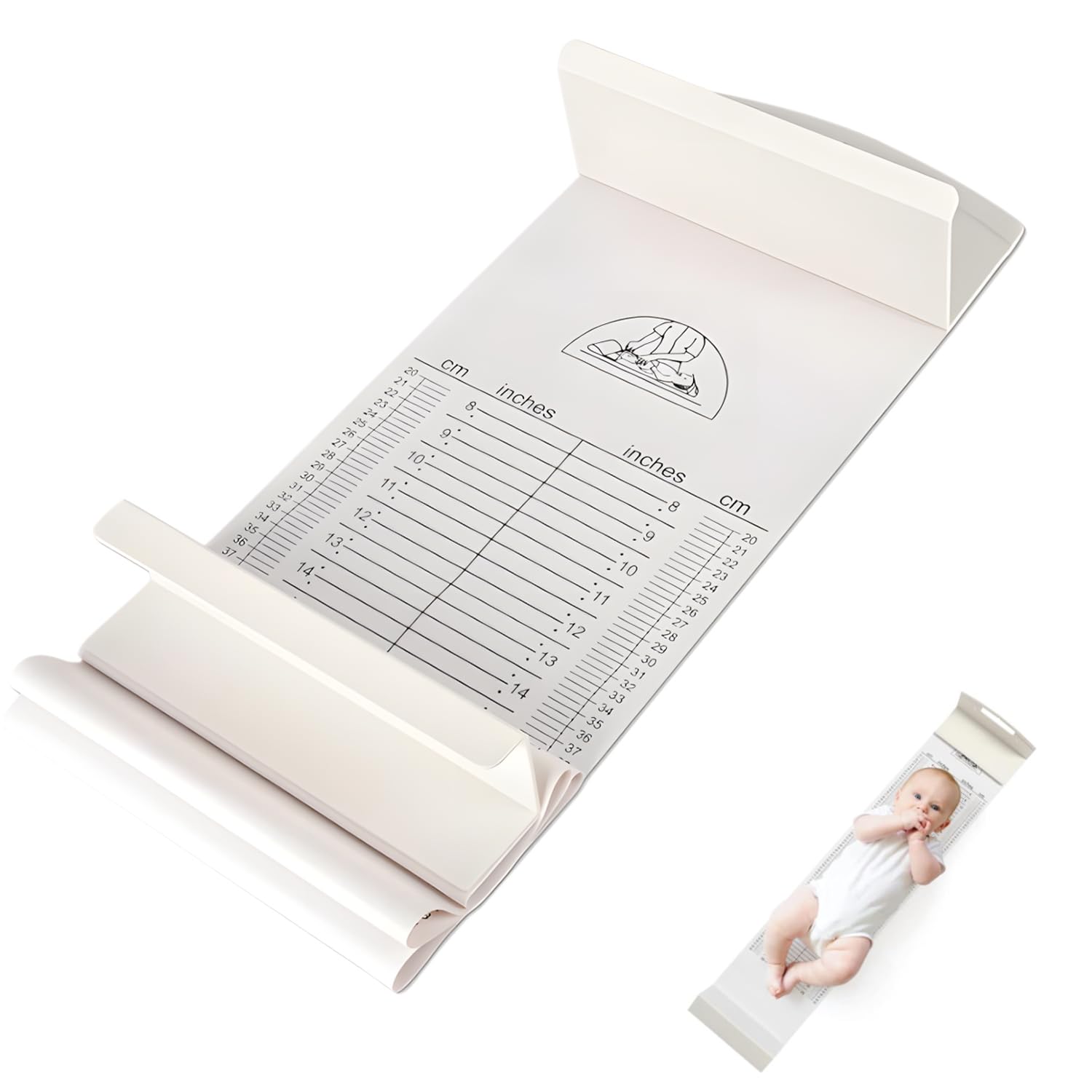 Measuring Mat for Babies and Toddlers, Baby Growth Ruler, Skin-Friendly, Washable, Infantometer, Newborn Height Chart with Fixed Headpiece and Sliding Foot Positioner