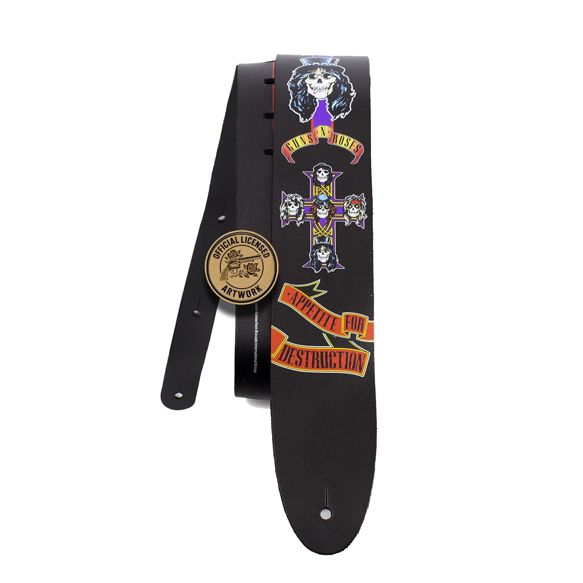 Perri's Leathers Ltd.- Guitar Strap- Direct To Leather- Official Licensing GUNS N ROSES- Adjustable - For Acoustic/Bass/Electric Guitars - Made in Canada (DTL25GR-11008)