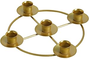 Gold Metal Advent Candle Holder - Round Advent Candle Holders for 5 Candles Advents and Valentine's Day Decorations for Valen