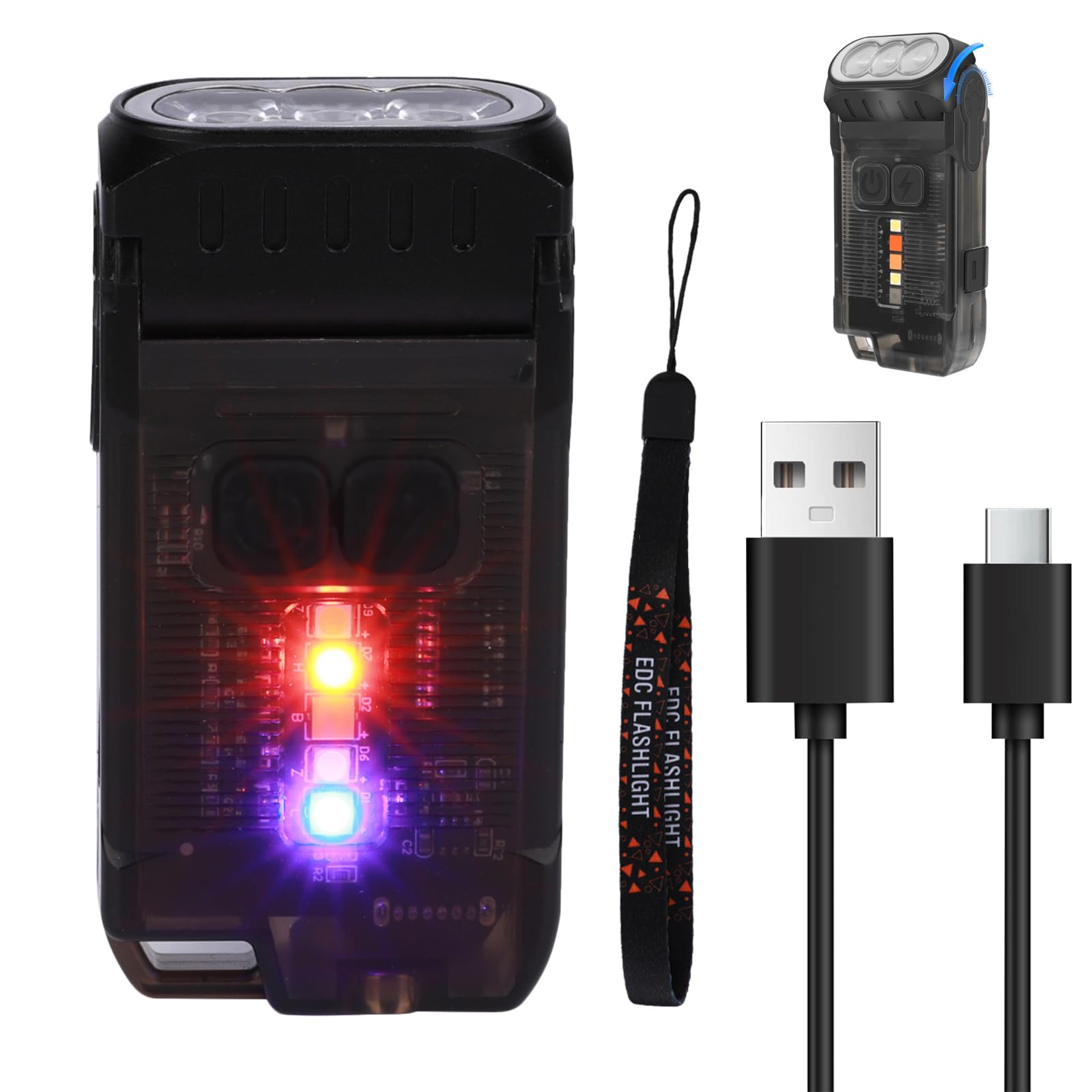 V15 EDC Small Powerful Torches, Pocket Torch with Clip, Wind Up Torches Magnet,10 Modes 180° Rotation Mini USB-C Rechargeable Keyring Mini Torch for Camping Emergency and Hiking Powerful Portable Gift