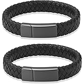 shajwo Cremation Jewelry Urn Bracelet for Ashes for Women Men Keepsake Memorial Cuff Bangle Braided Leather Wristband Bracelet