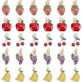 HOBBIESAY 80Pcs 5 Styles Enamel Fruit Charms Alloy Fruit Pendants Strawberry Appless Banana Grape Cherry Dangle Pendant Charms for Jewelry Making Jump Ring: 5x0.8mm