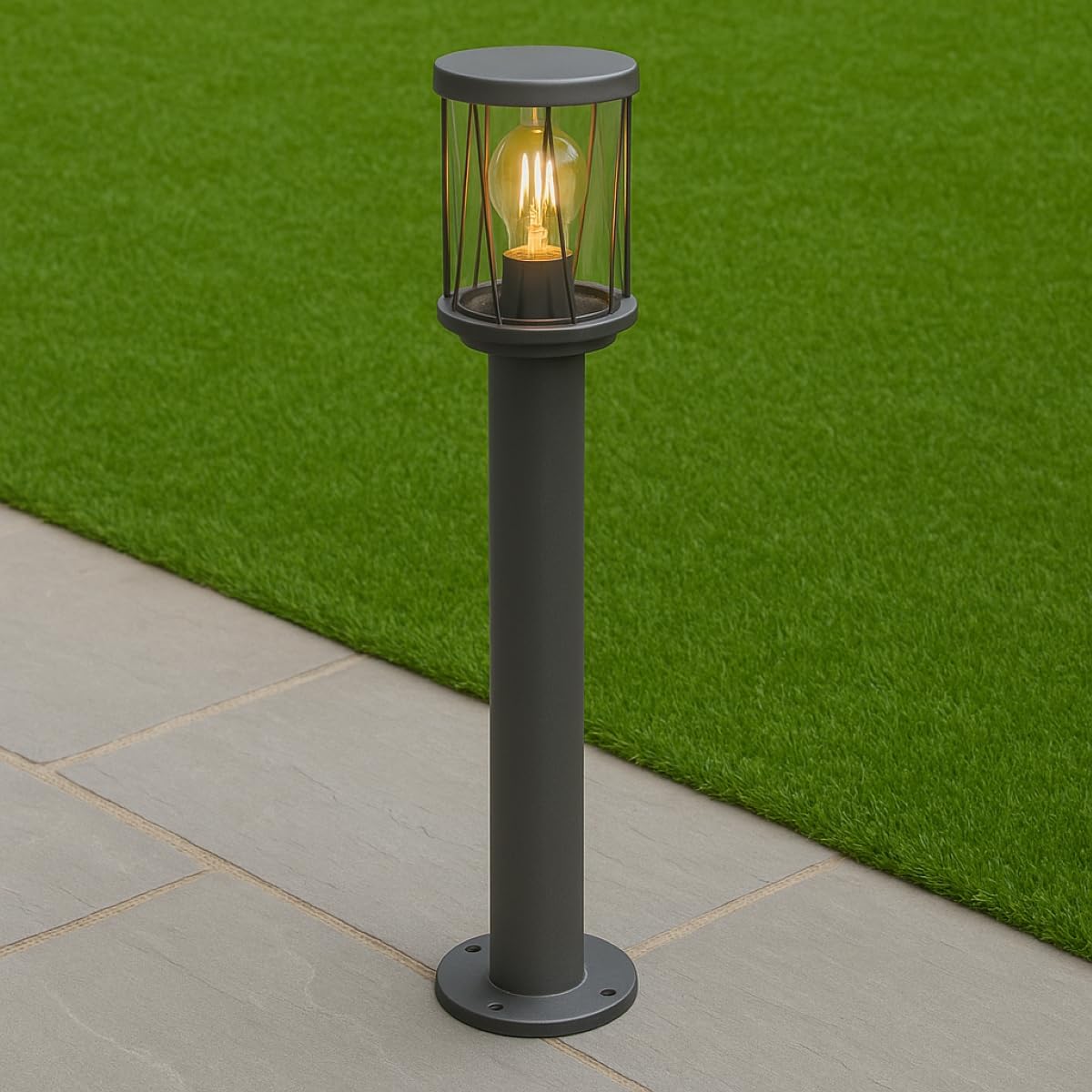 CGC Lighting Dark Grey Outdoor Garden Wall Post Bollard Light Anthracite Diagonal Criss Cross Unique Pattern Patio Porch Door Terrace Lamp Weatherproof Waterproof Modern (Short Post Light)