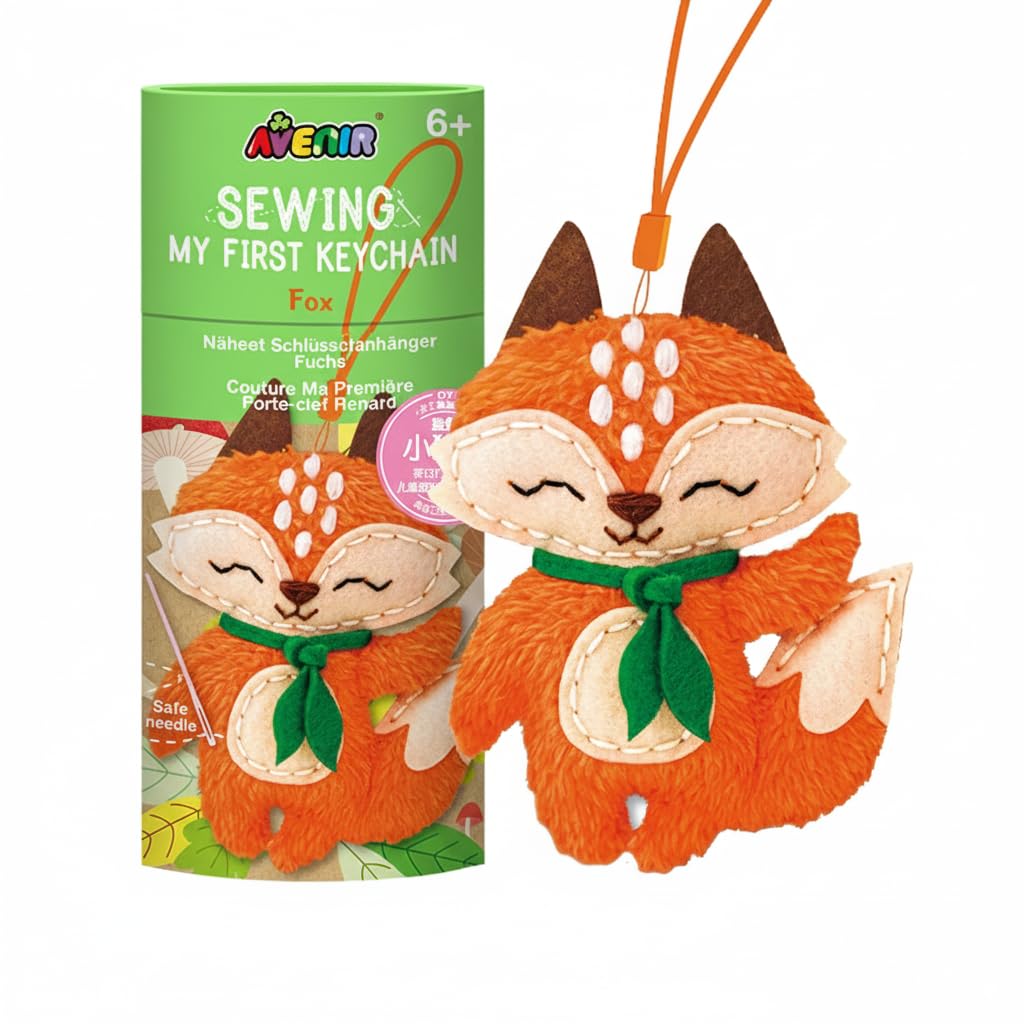 Avenir Plush Sewing Keychain Kit | Fox | Sewing Kit for Kids 6+, Brown. A Fun DIY Creative Activity Set.