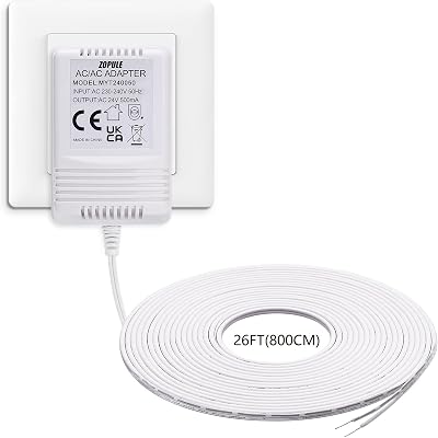 ZOPULE 24V 500mA Doorbell Thermostat Power Supply Adapter 8M Cable