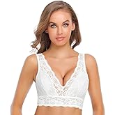 SHEKINI Lace Bralettes for Women Light Padded Bra Triangle Deep V-Neck Floral Wireless Bra