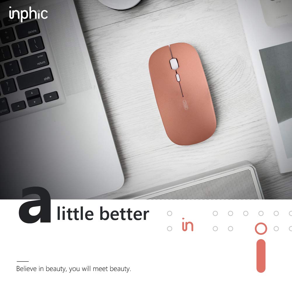 Rechargeable Wireless Mouse Mini Cordless Mice with USB Nano,Silent Click, Ultra Light & Slim for Dell/Apple/HP/Thinkpad PC Computer,Laptop,MacBook Rose Gold