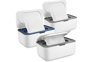 HONEYDAK 3 Pieces Baby Wipes Dispenser Baby Wipe Holder Container Case with Sealing Design Refillable Box Keeps Wipes Fresh Easy Open and Close for Bathroom Nursery