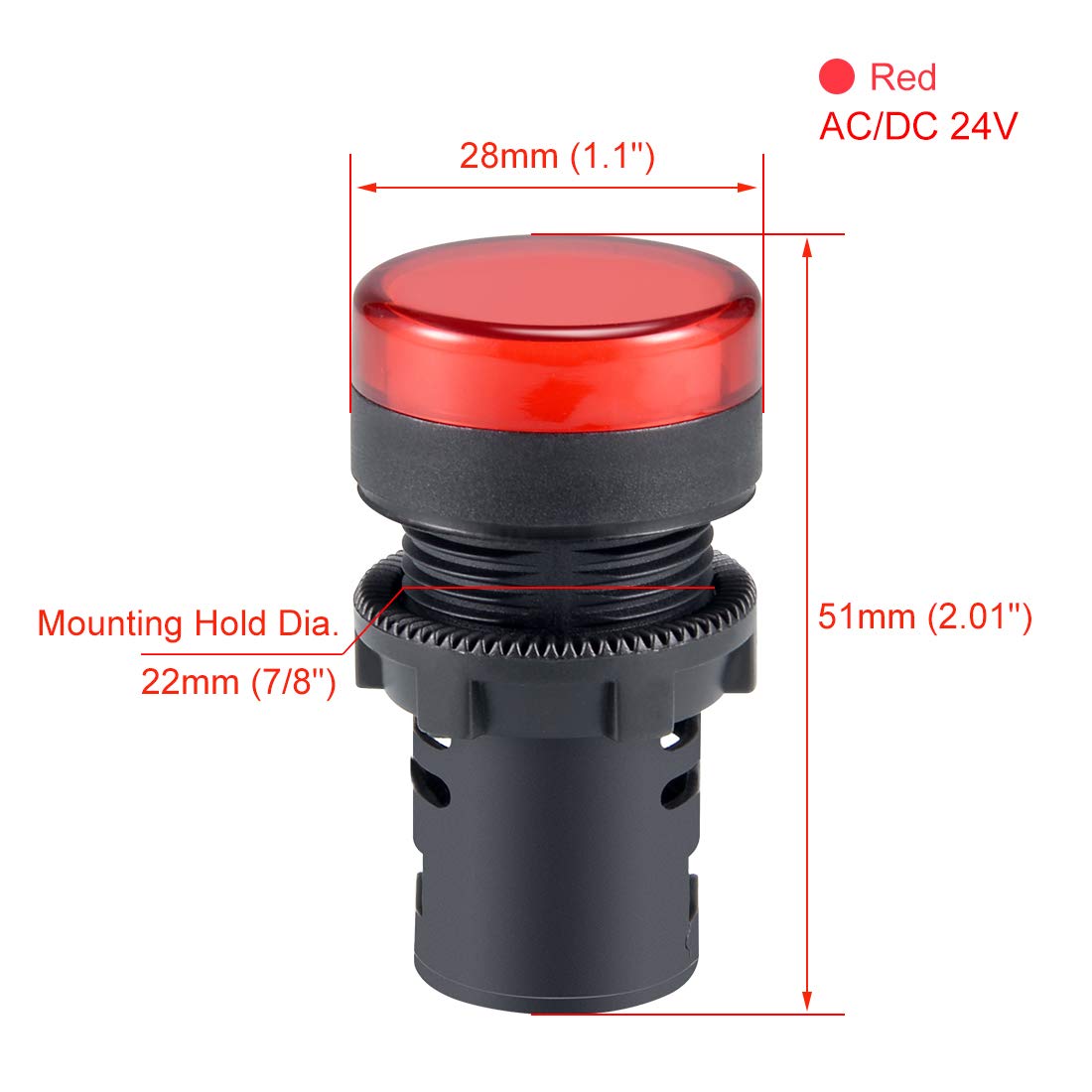 sourcing map 5Pcs Red Indicator Light AC/DC 24V, 22mm Panel Mount, for Electrical Control Panel HVAC, DIY Projects - Image 3