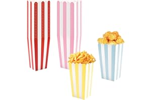 Hpessoterr 96 Pcs Oil-Proof White Cardboard Striped Popcorn Box,Paper Cup Popcorn Chicken Bag,Movie,Nice for Party